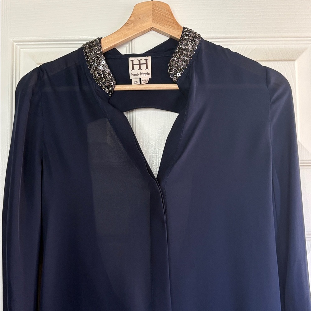 Haute Hippie Silk Embellished Collar Blouse